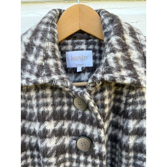 Laundry by Shelli Segal Trench Coat Sz 4 Houndstooth Check Tweed Preppy Business - Picture 6 of 7